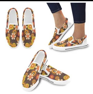 70's Retro Mod Daisy Women's Canvas Slip On Shoes