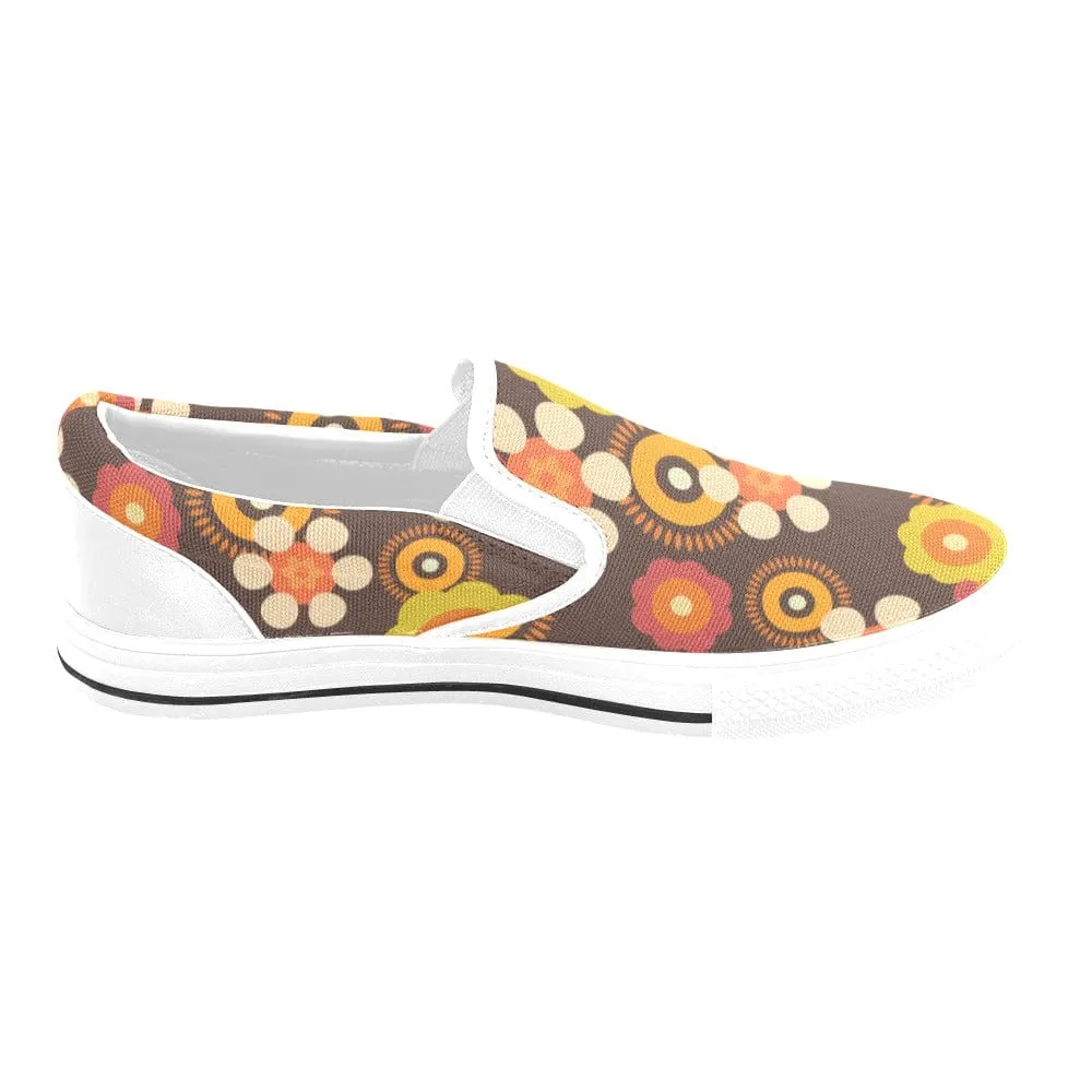 70's Retro Mod Daisy Women's Canvas Slip On Shoes