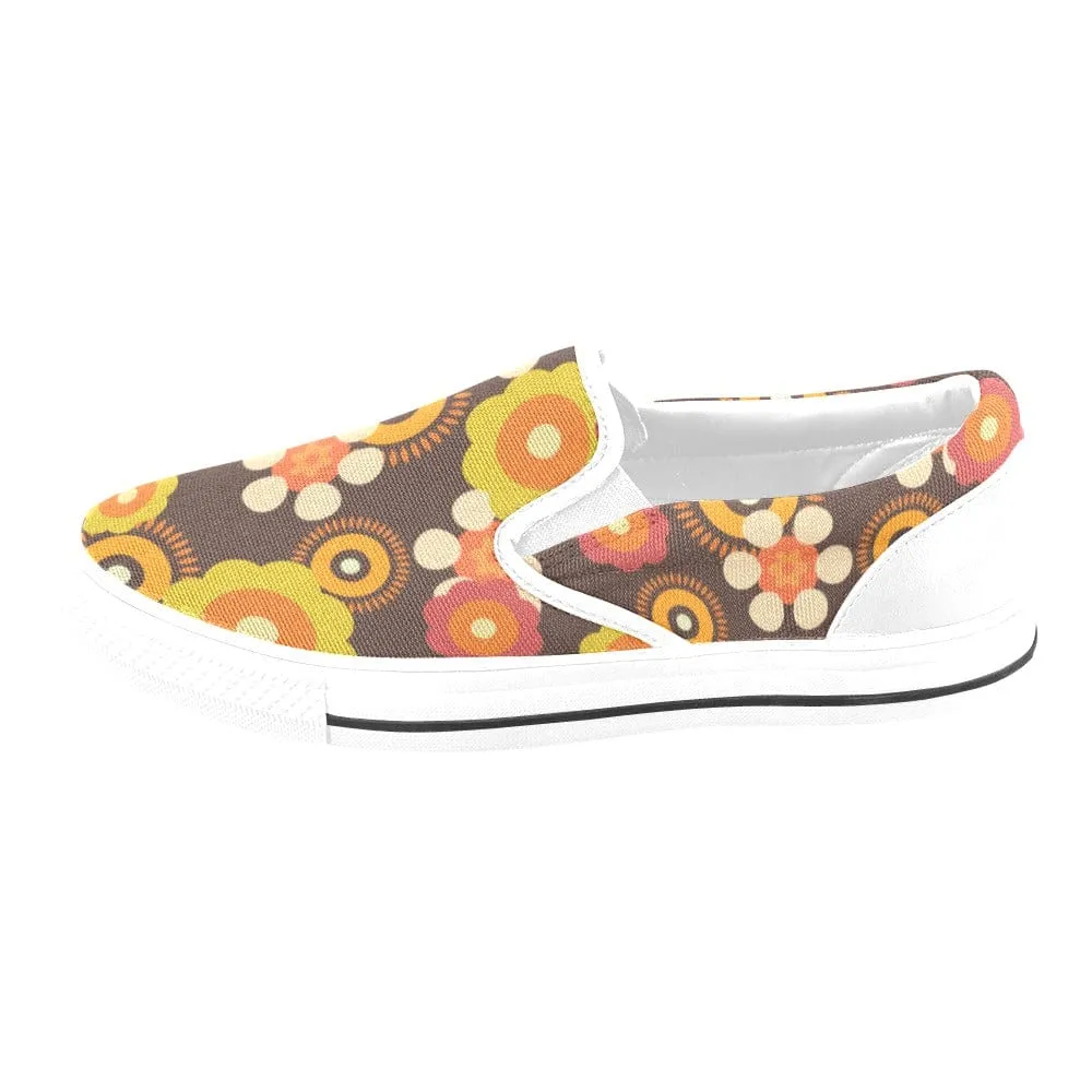 70's Retro Mod Daisy Women's Canvas Slip On Shoes