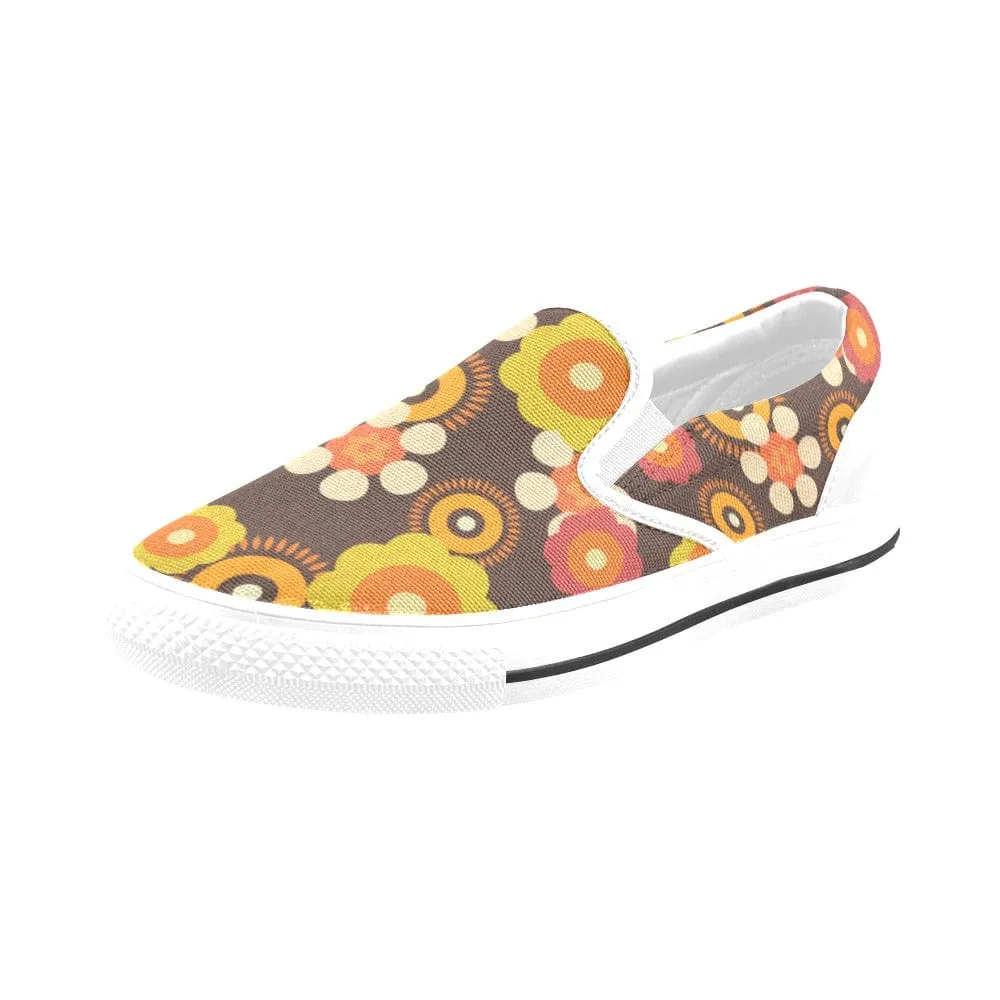 70's Retro Mod Daisy Women's Canvas Slip On Shoes