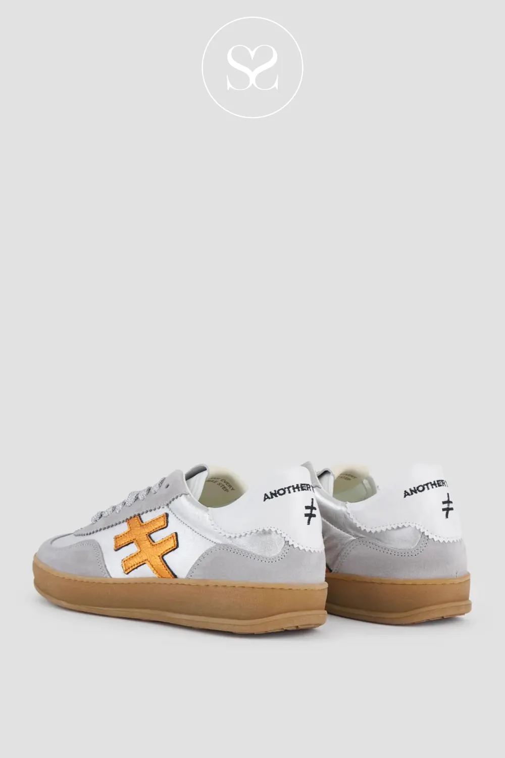 ANOTHER TREND A032 ICONIC GREY AND SILVER/ORANGE LEATHER TRAINER