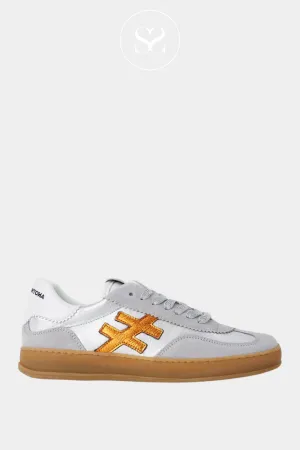 ANOTHER TREND A032 ICONIC GREY AND SILVER/ORANGE LEATHER TRAINER