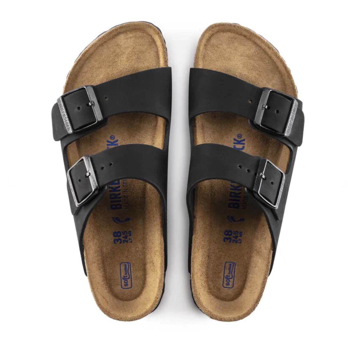 Birkenstock Arizona Black Nubuck Leather Soft Footbed Made In Germany