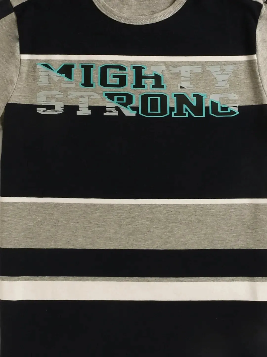 Black and Grey Striped Half Sleeve Cotton T-shirt