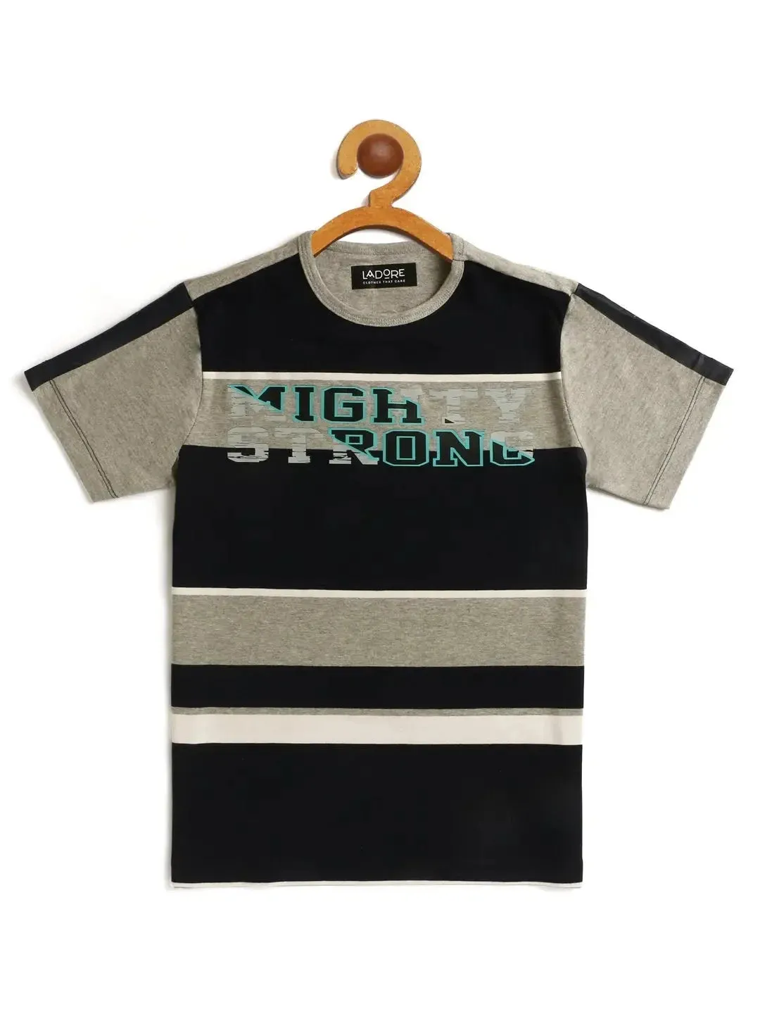 Black and Grey Striped Half Sleeve Cotton T-shirt