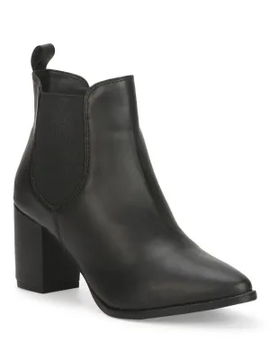 Black PU Slip On Ankle Boots