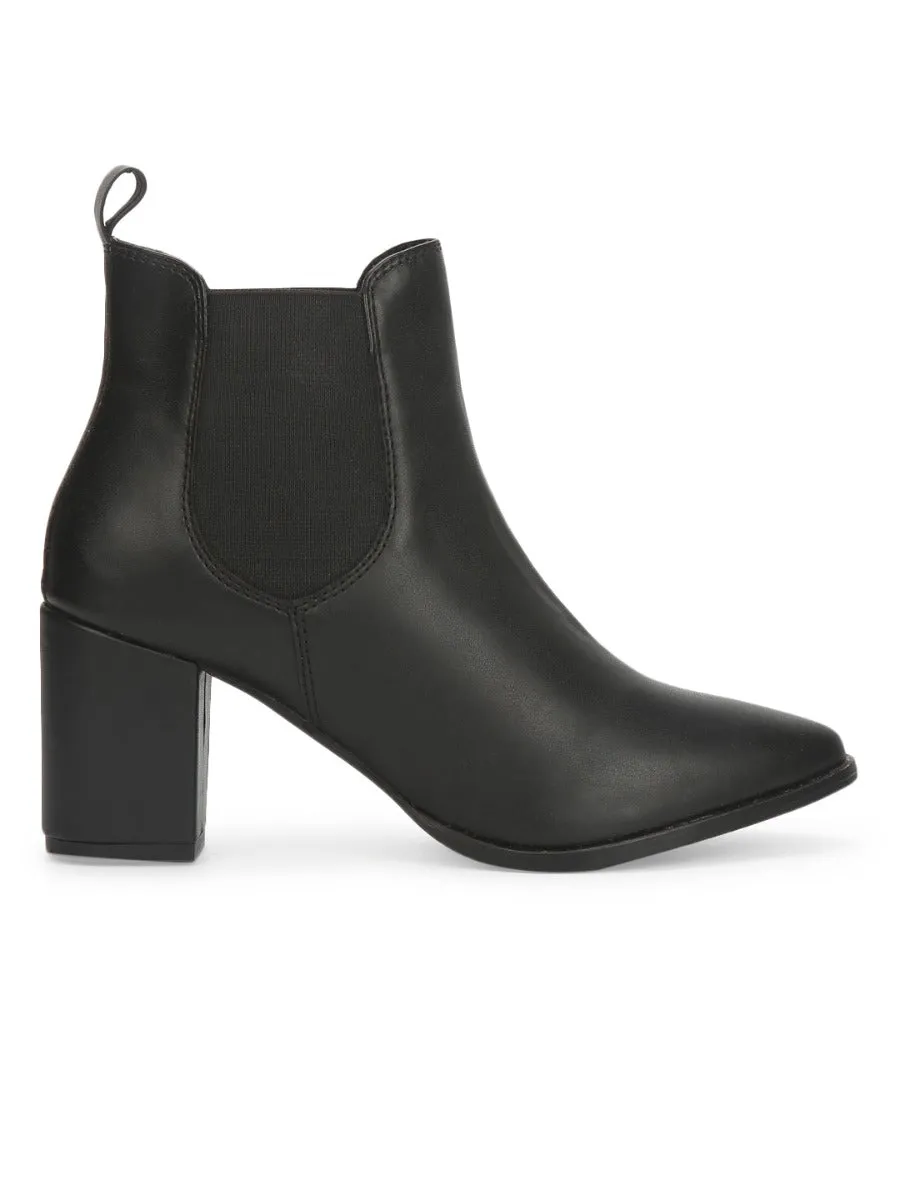 Black PU Slip On Ankle Boots