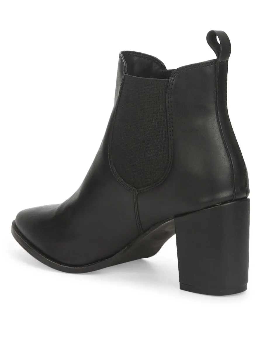 Black PU Slip On Ankle Boots