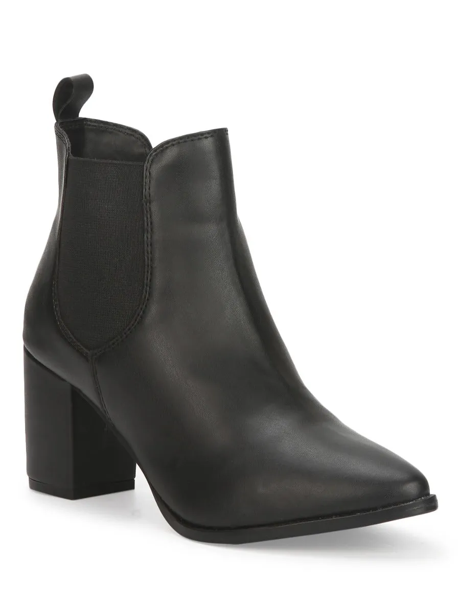 Black PU Slip On Ankle Boots