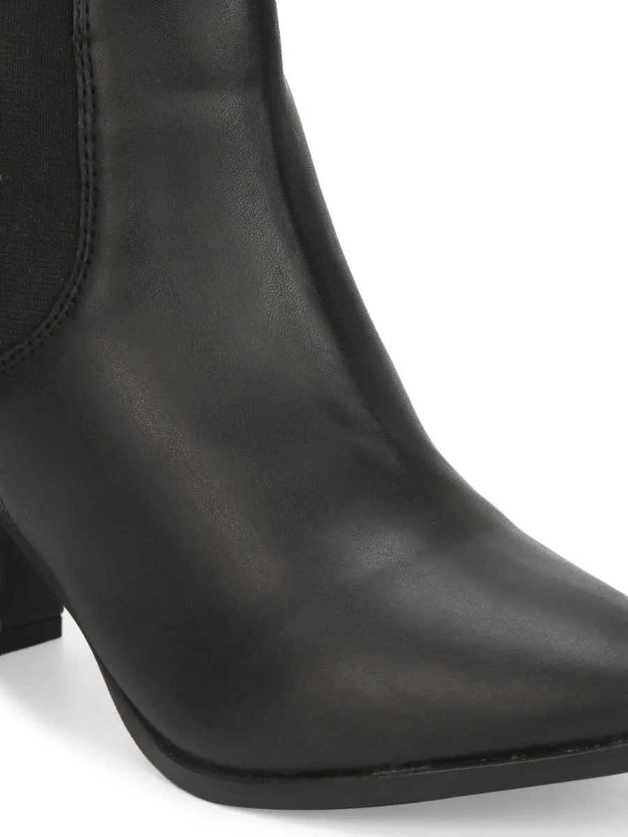Black PU Slip On Ankle Boots