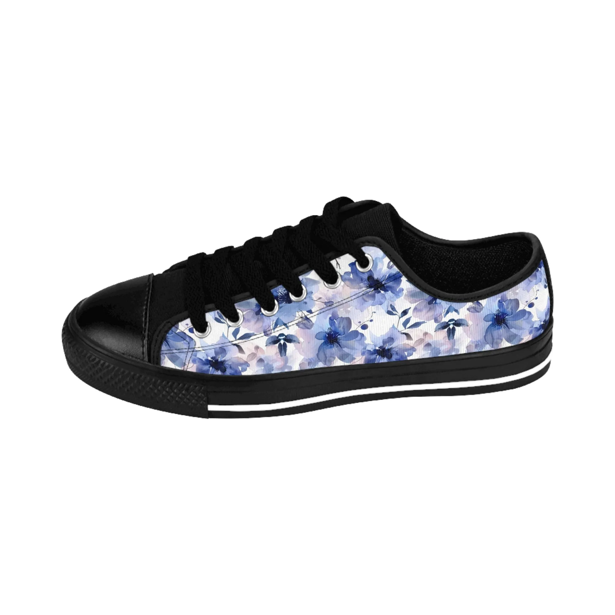 Blue Watercolor Flowers Women's Sneakers