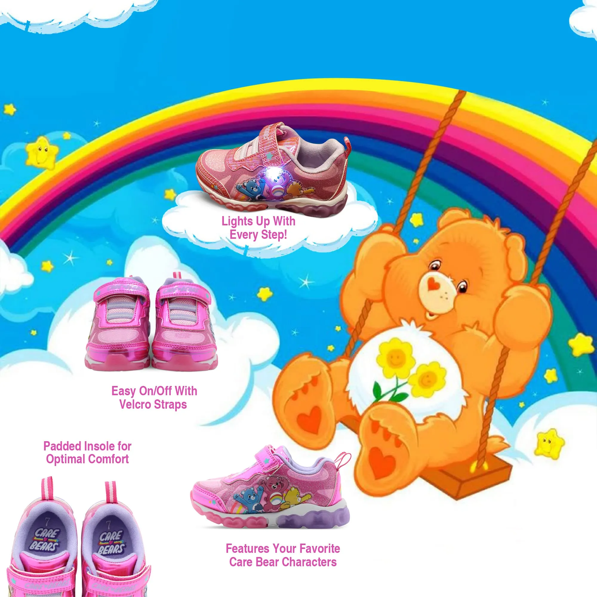 Care Bears Purple/Pink Girl's Lighted Athletic Sneaker (Toddler/Little Kid)