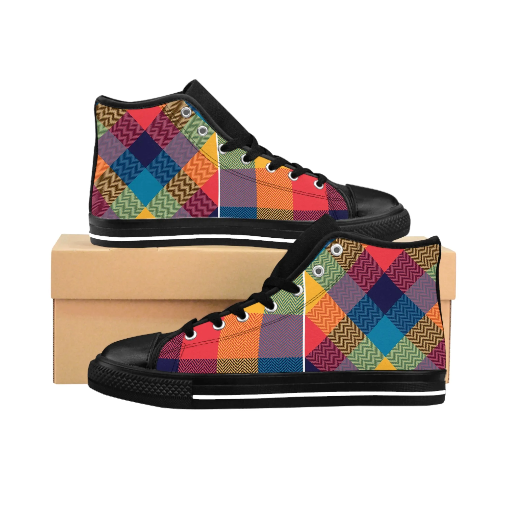 Colorful Plaid Pattern Women's Classic Sneakers