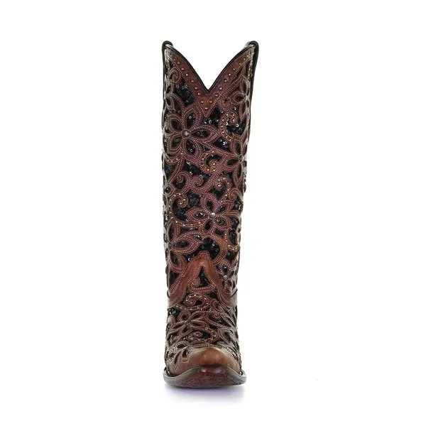 Corral Tan & Black Inlay, Embroidery & Stud Leather Boots