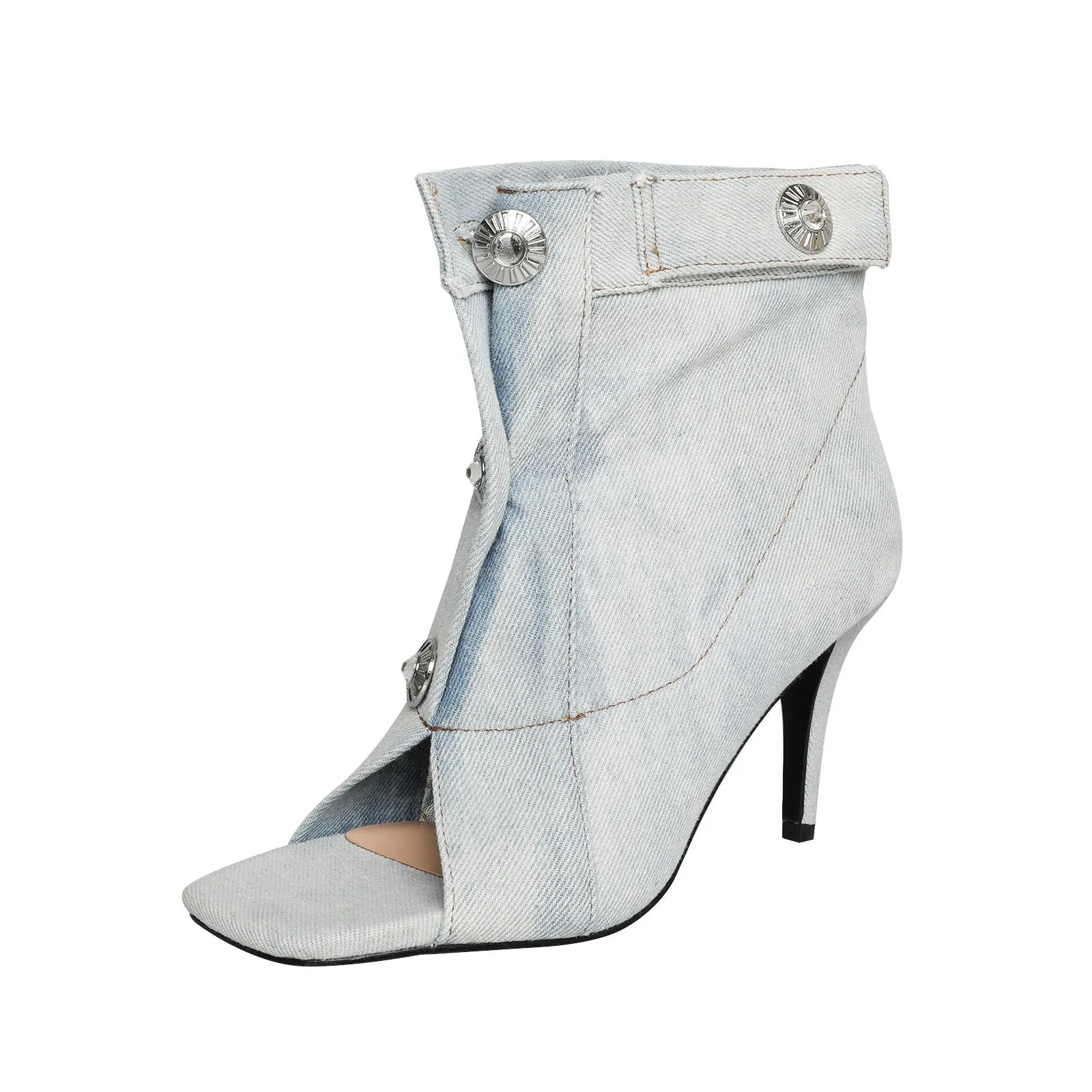 Cowboy Denim Peep Toe Stiletto Boots
