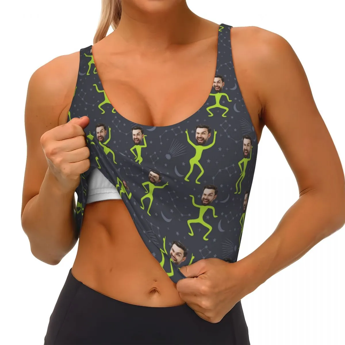 Custom Face Dancing Figure Sports Bra Personalized Women's All Over Print Yoga Sports Bra