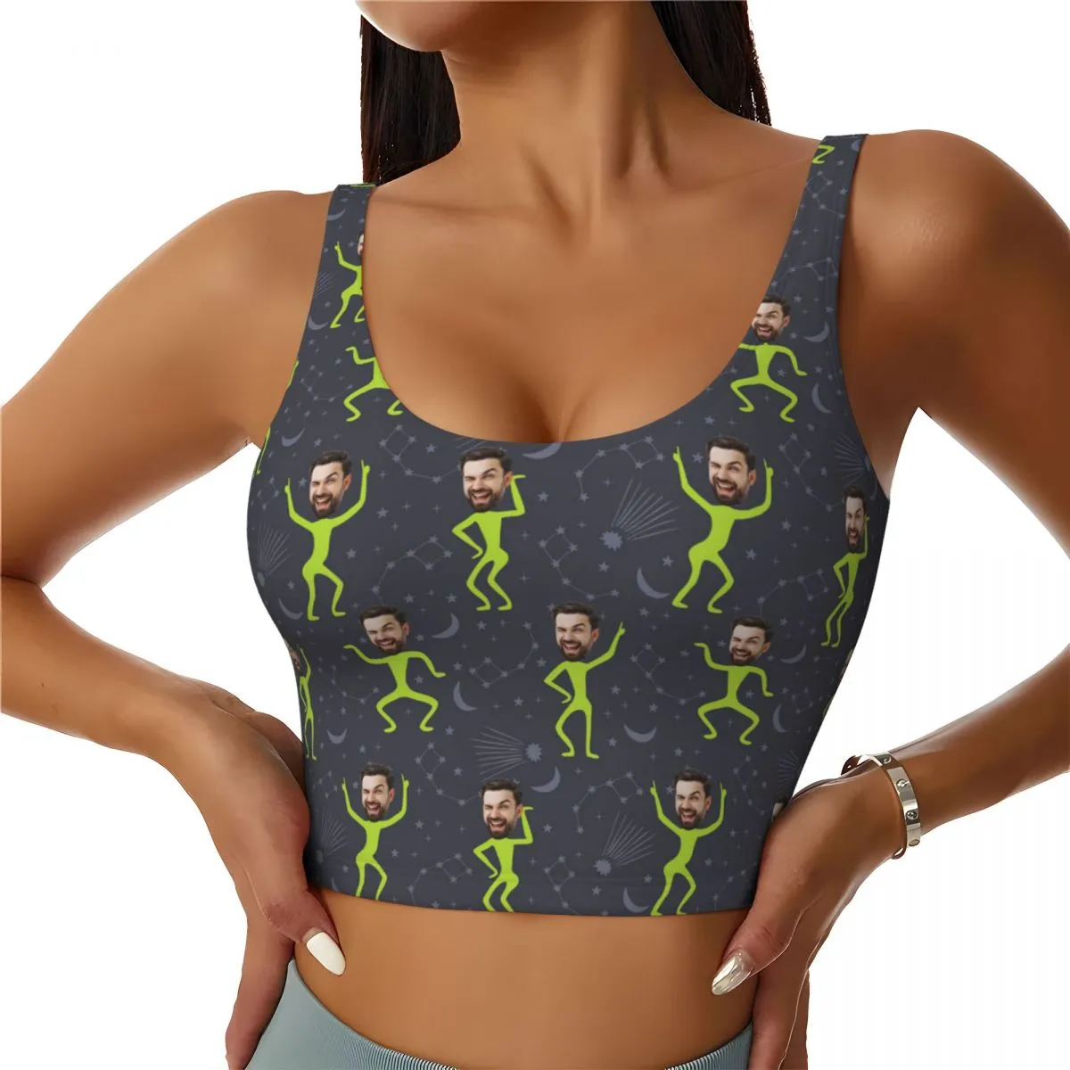 Custom Face Dancing Figure Sports Bra Personalized Women's All Over Print Yoga Sports Bra