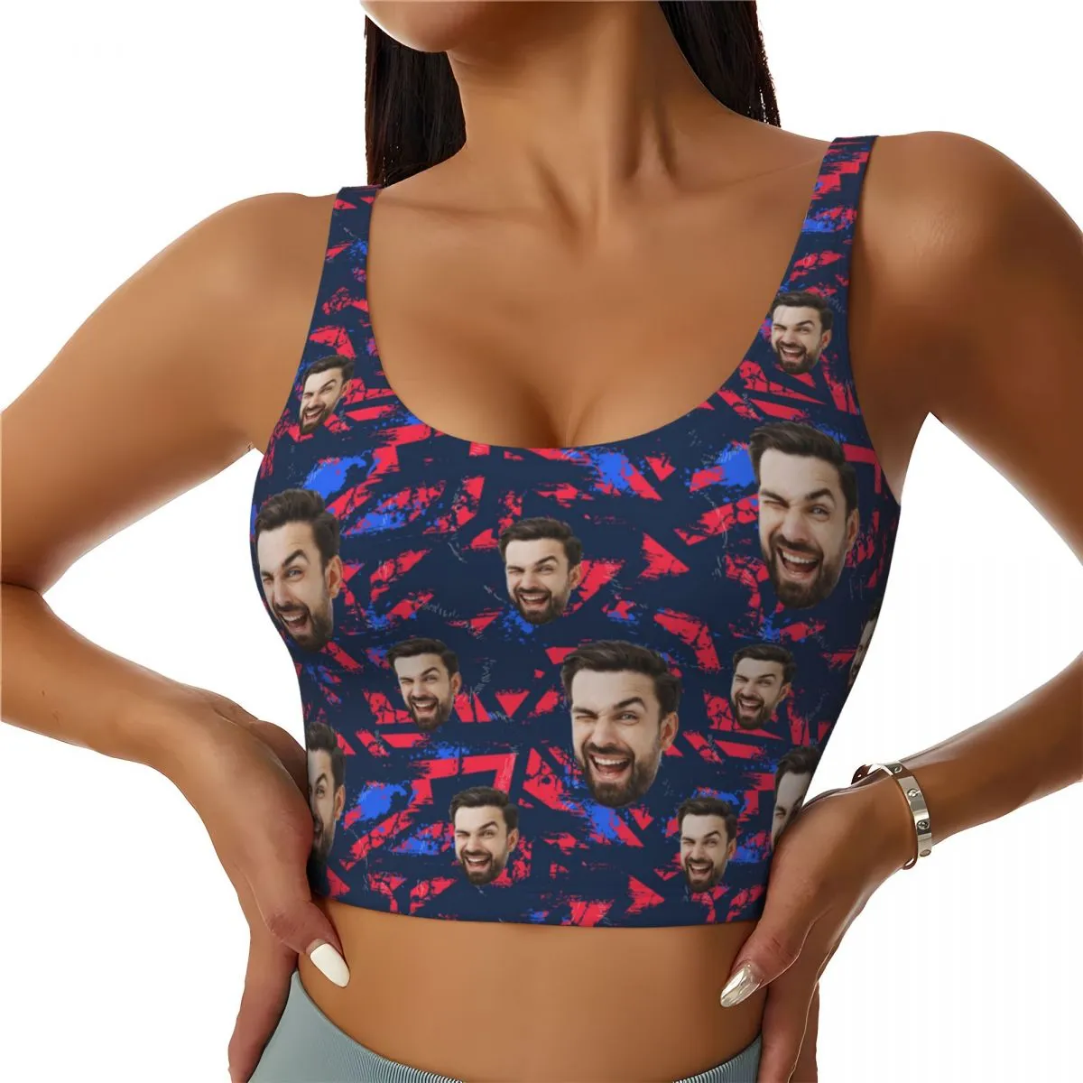 Custom Face Fragments Sports Bra Personalized Women's All Over Print Yoga Sports Bra