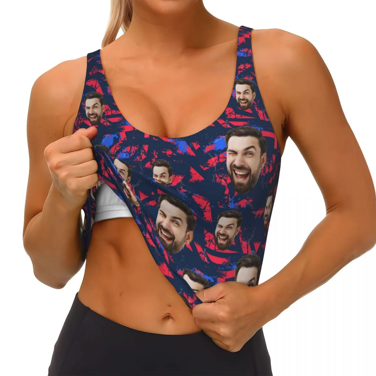 Custom Face Fragments Sports Bra Personalized Women's All Over Print Yoga Sports Bra