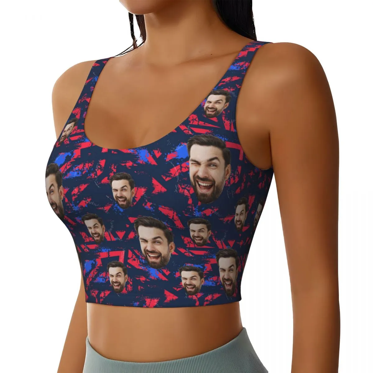 Custom Face Fragments Sports Bra Personalized Women's All Over Print Yoga Sports Bra