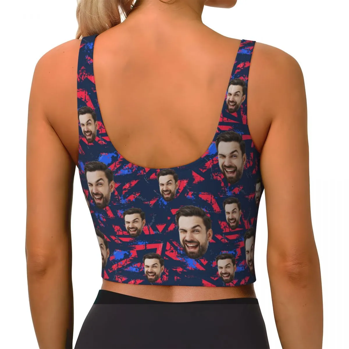 Custom Face Fragments Sports Bra Personalized Women's All Over Print Yoga Sports Bra