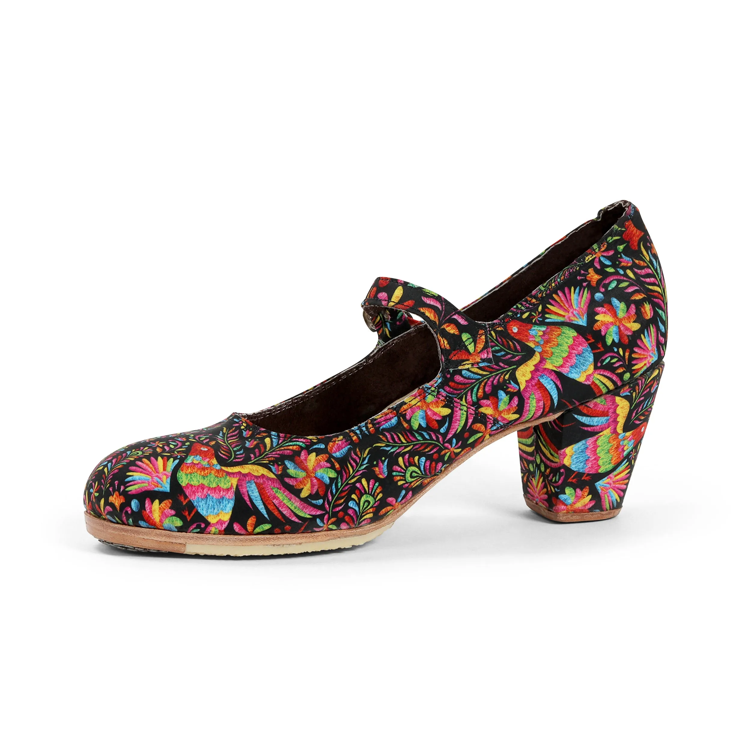Danzarteb Women's Folklorico Shoes with Nails, Tenango Fabric, 7cm Heel