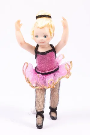 Dollhouse Miniature ~ Porcelain Young Girl Doll in Pink Ballet TuTu Dress with Head Band