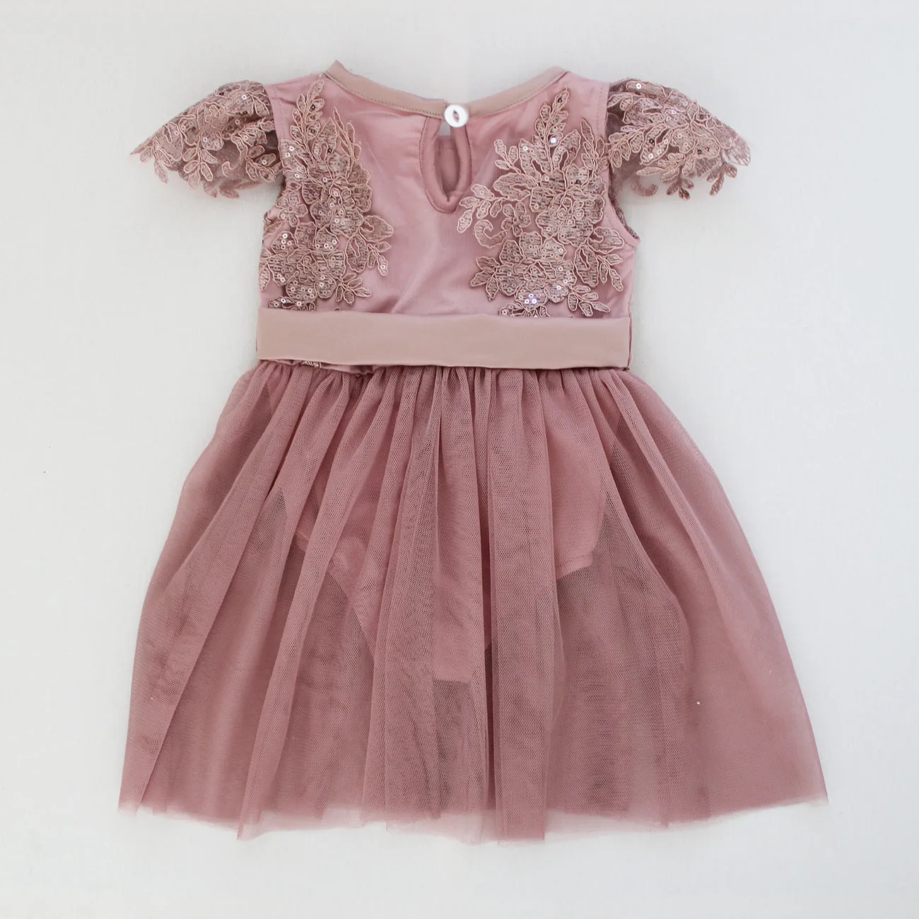 Emily Mauve Pink Lace Dress/Romper (headband included, shoes excluded)