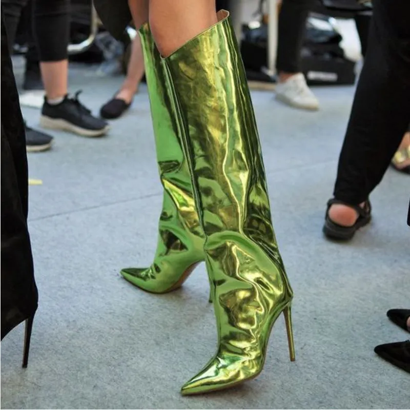 Fashion Leather Bright Color High Heel Knee High Boots