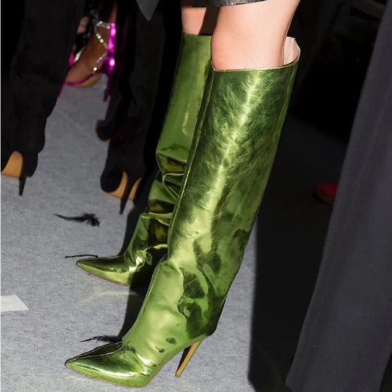 Fashion Leather Bright Color High Heel Knee High Boots