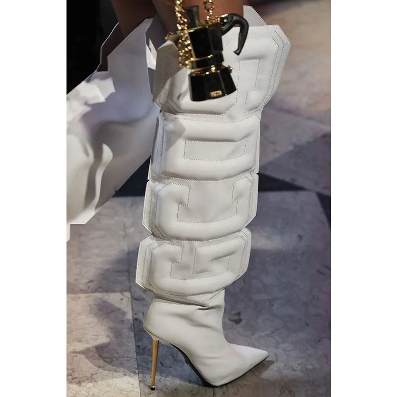 Fashion Letter Pointed Toe High Heel Knee High Boots