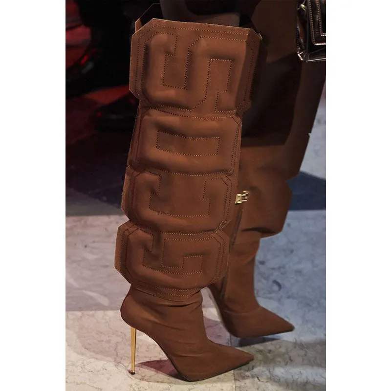 Fashion Letter Pointed Toe High Heel Knee High Boots