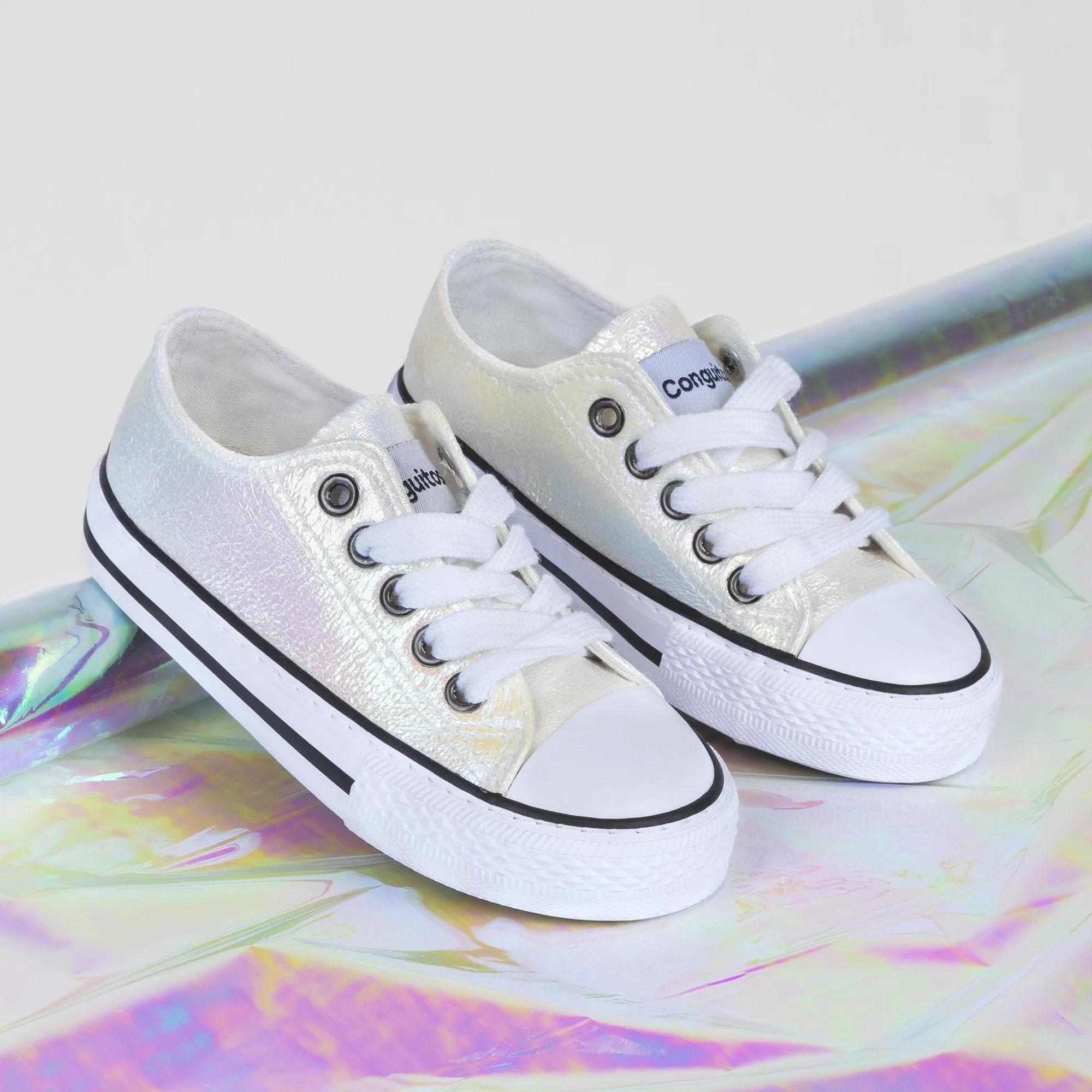 Girl's White Iridescent Sneakers