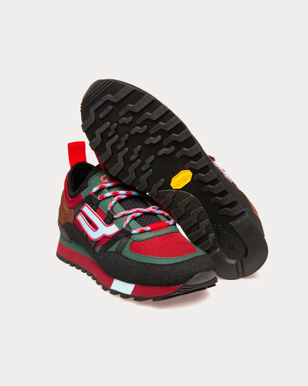 Glick Leather & Fabric Black / Green / Red Low Top Sneakers