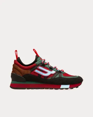 Glick Leather & Fabric Black / Green / Red Low Top Sneakers
