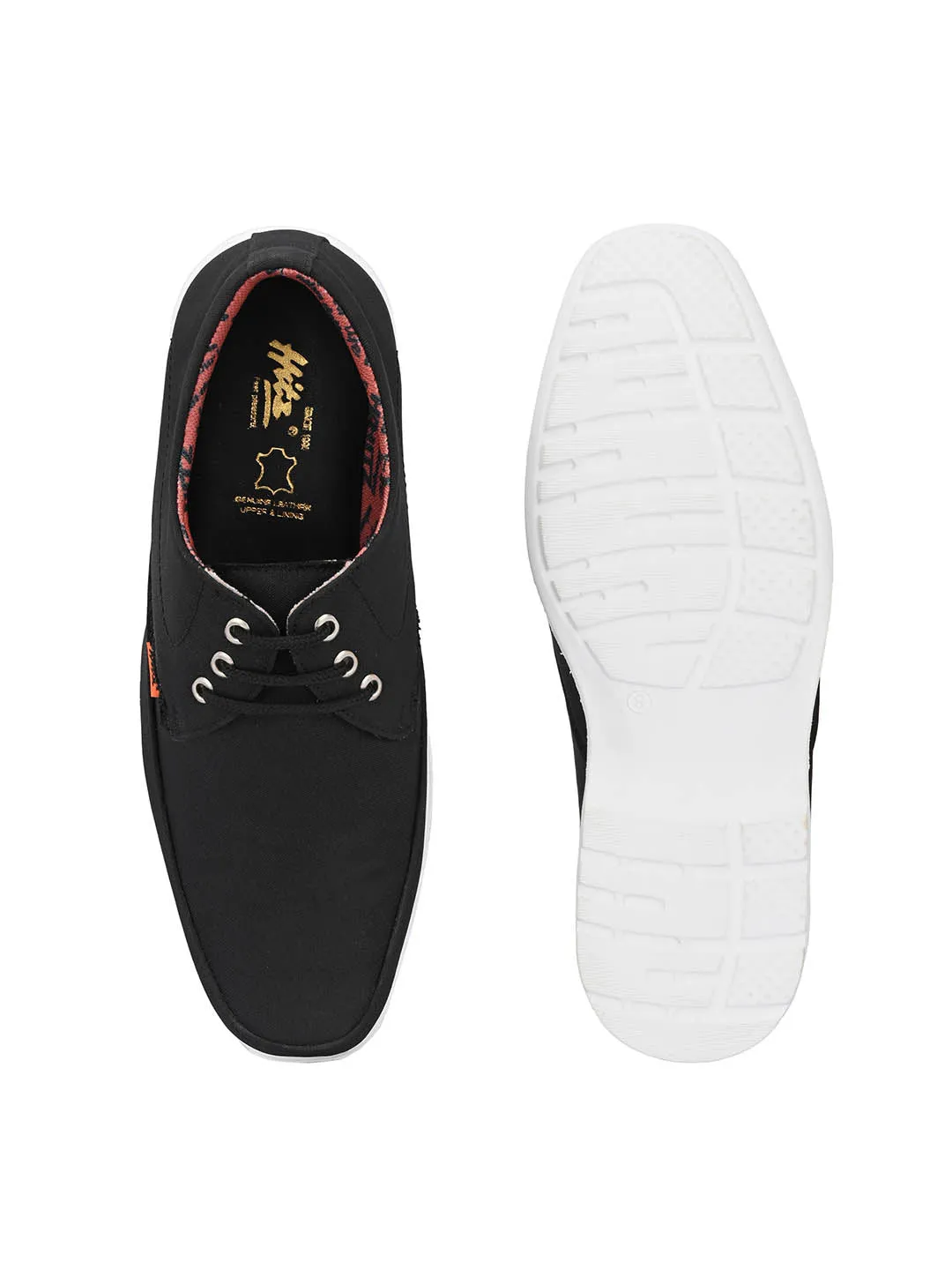 Hitz Men's Black Fabrick Made Lace-up Comfort Casual Shoes