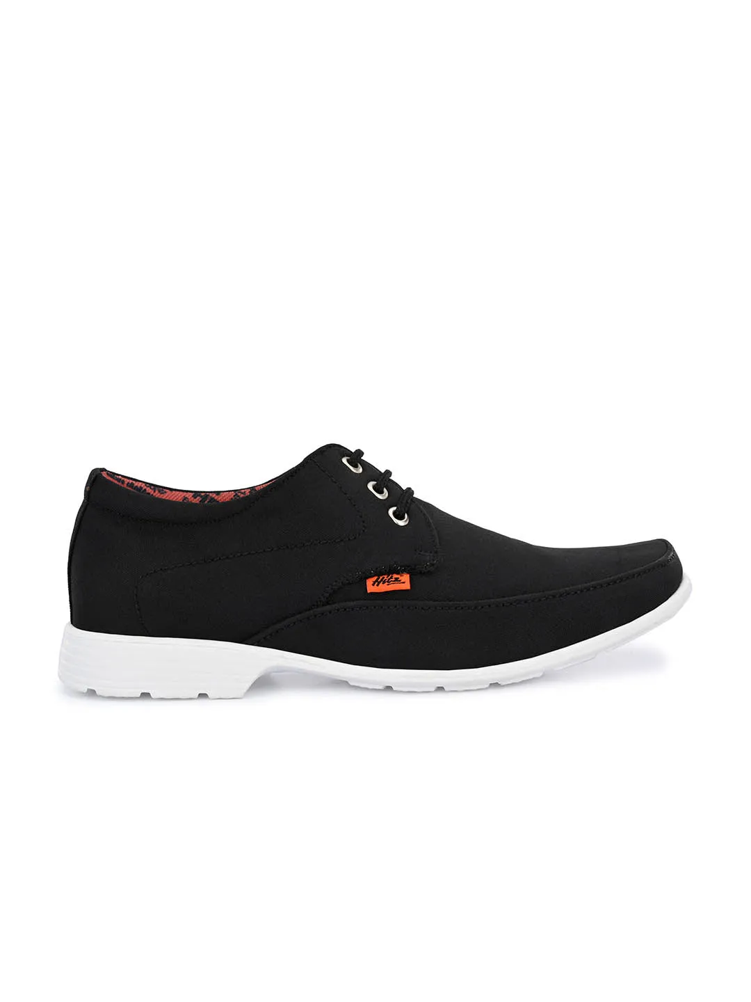 Hitz Men's Black Fabrick Made Lace-up Comfort Casual Shoes