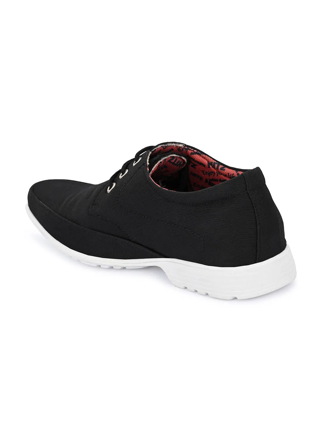 Hitz Men's Black Fabrick Made Lace-up Comfort Casual Shoes