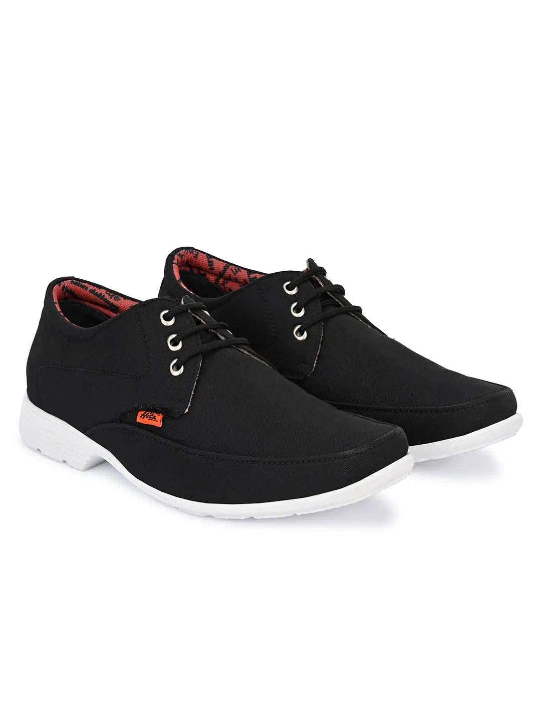 Hitz Men's Black Fabrick Made Lace-up Comfort Casual Shoes