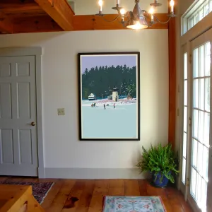 Ice Skating At Ladies Delight Art Print 36" x 53" Framed Wall Poster By Alan Claude - Maine