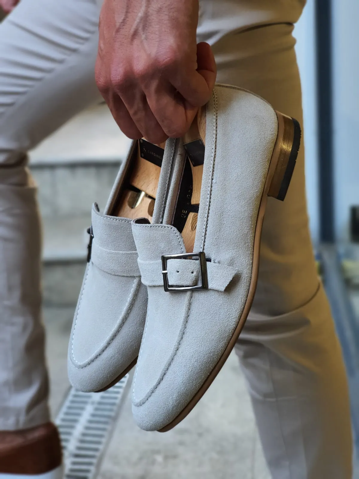 Jhon Sardinelli Buckled Detailed Suede Beige Shoes