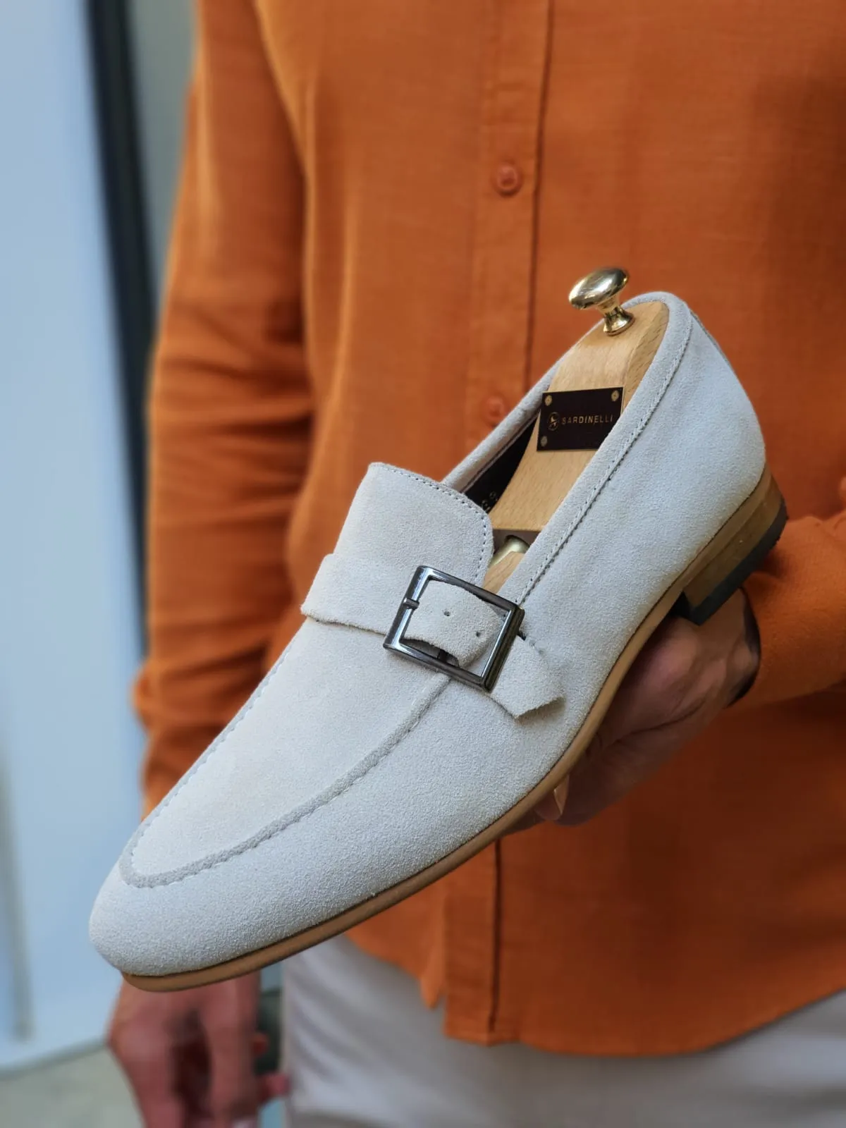 Jhon Sardinelli Buckled Detailed Suede Beige Shoes