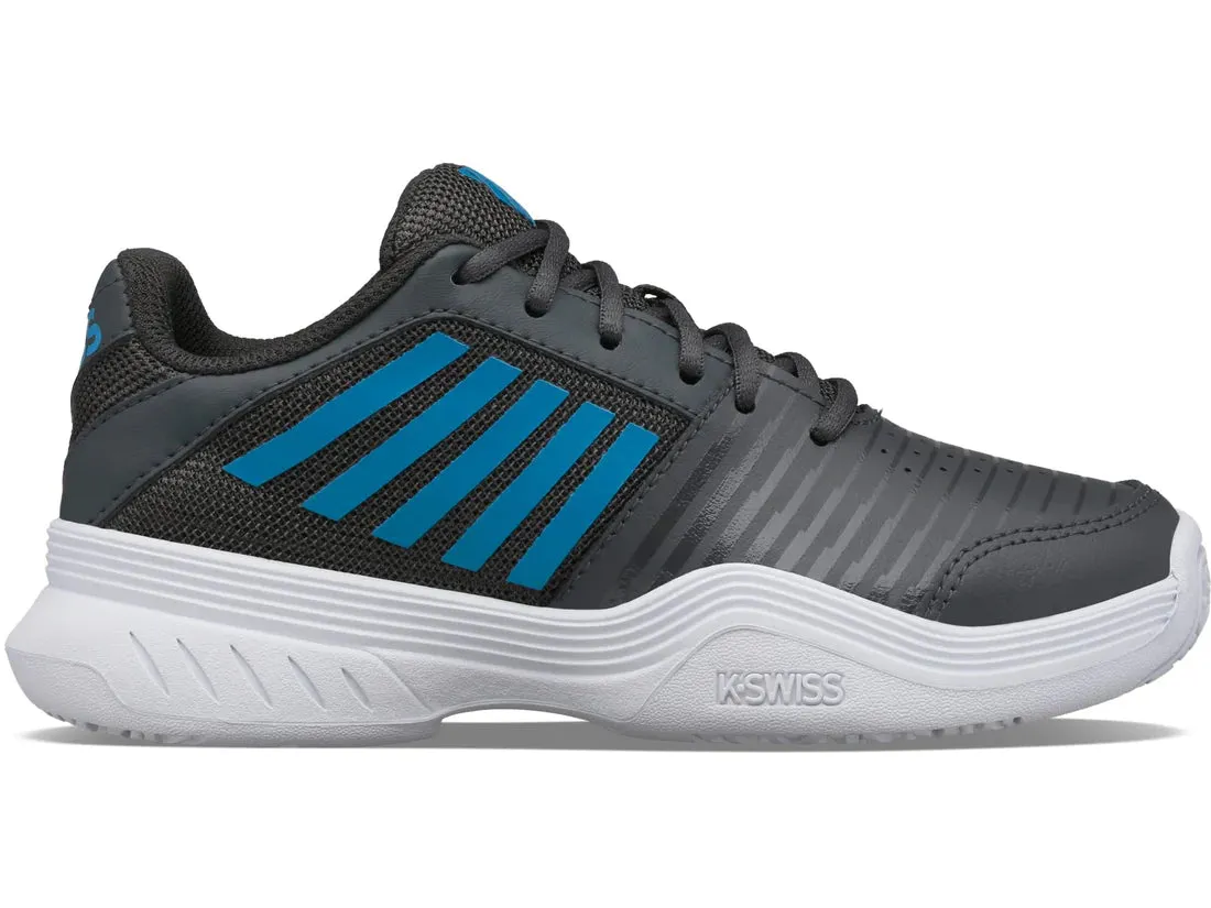 K-Swiss Varsity V Court Express Omni Tennis Shoes in Dark Shadow/White/Swedish Blue