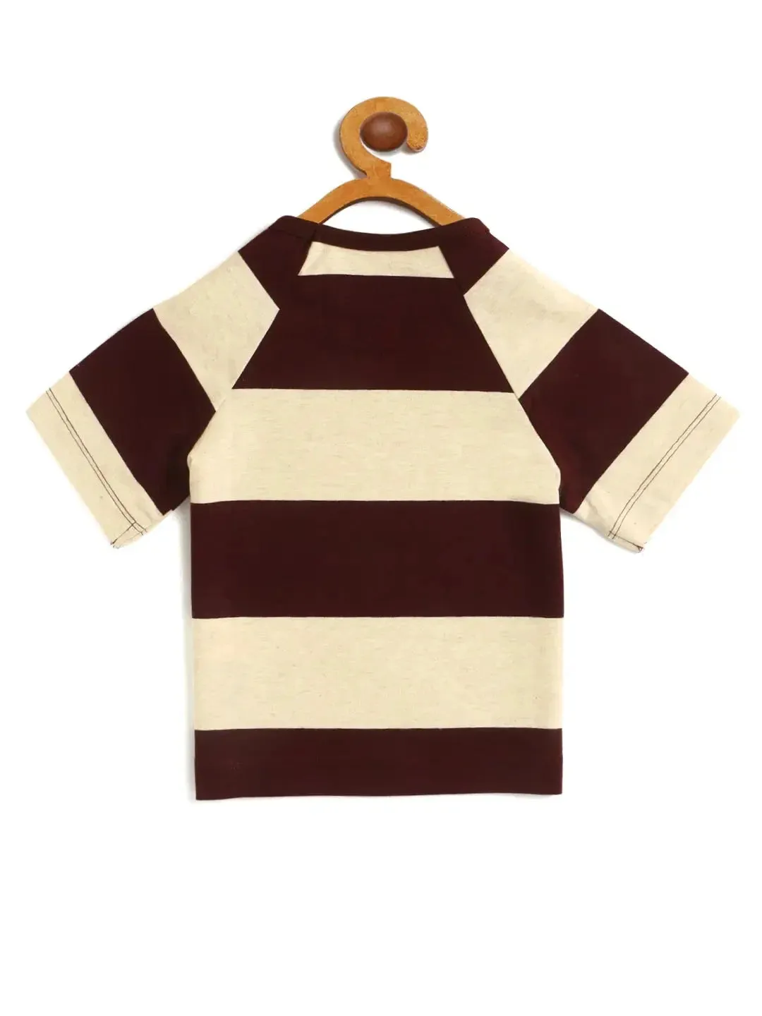 Kids Maroon Striped Round Neck Cotton T-shirt