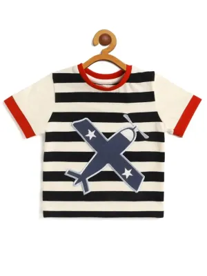 Kids White Aeroplane Applique T-shirt
