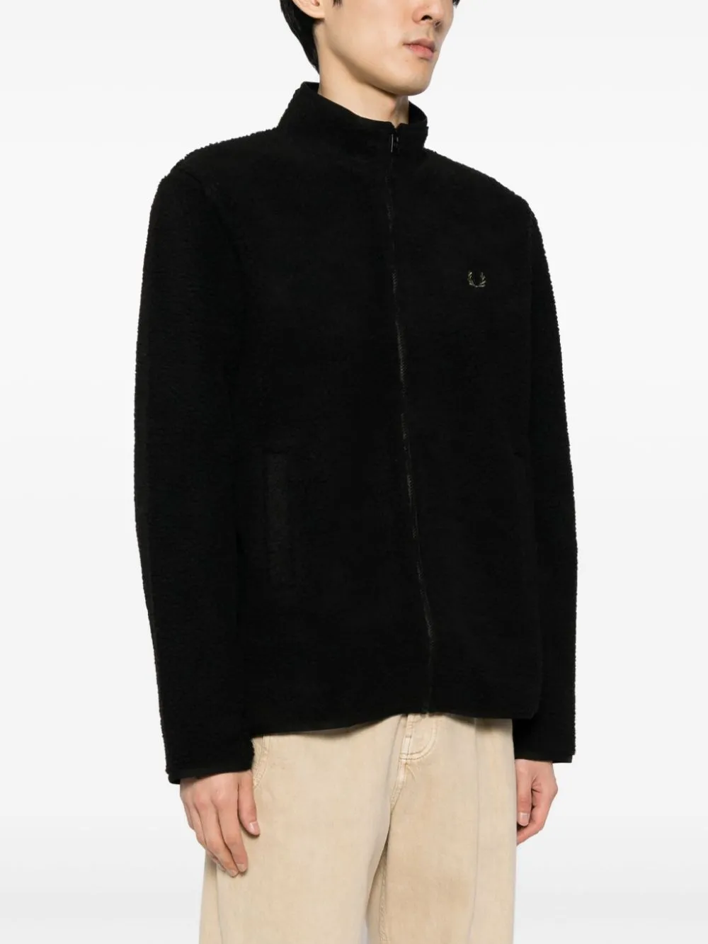 logo-embroidered fleece bomber jacket
