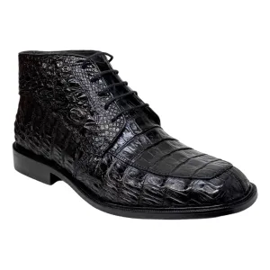 Los Altos Black All Over Crocodile Belly Lace-Up Dress Ankle Boots