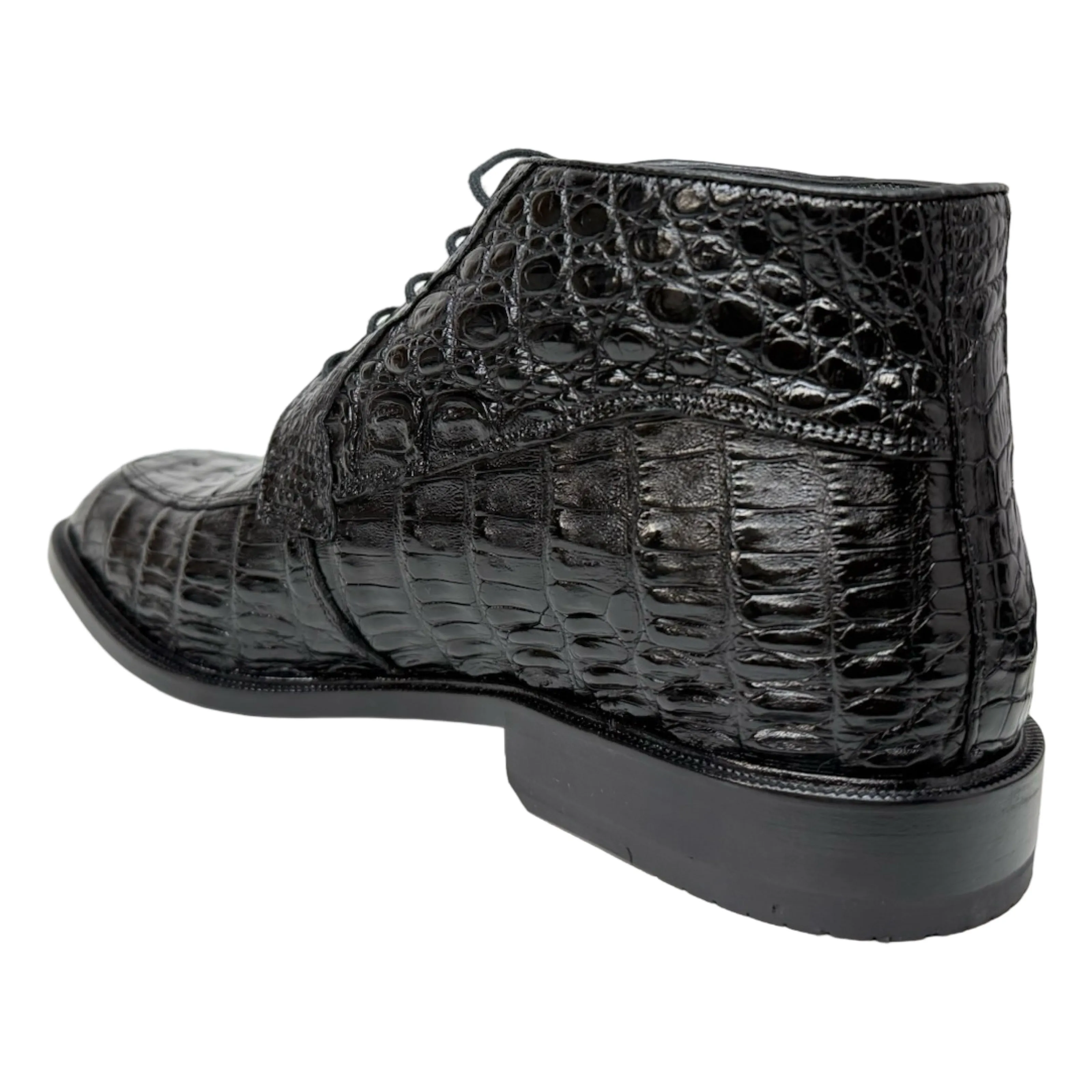 Los Altos Black All Over Crocodile Belly Lace-Up Dress Ankle Boots