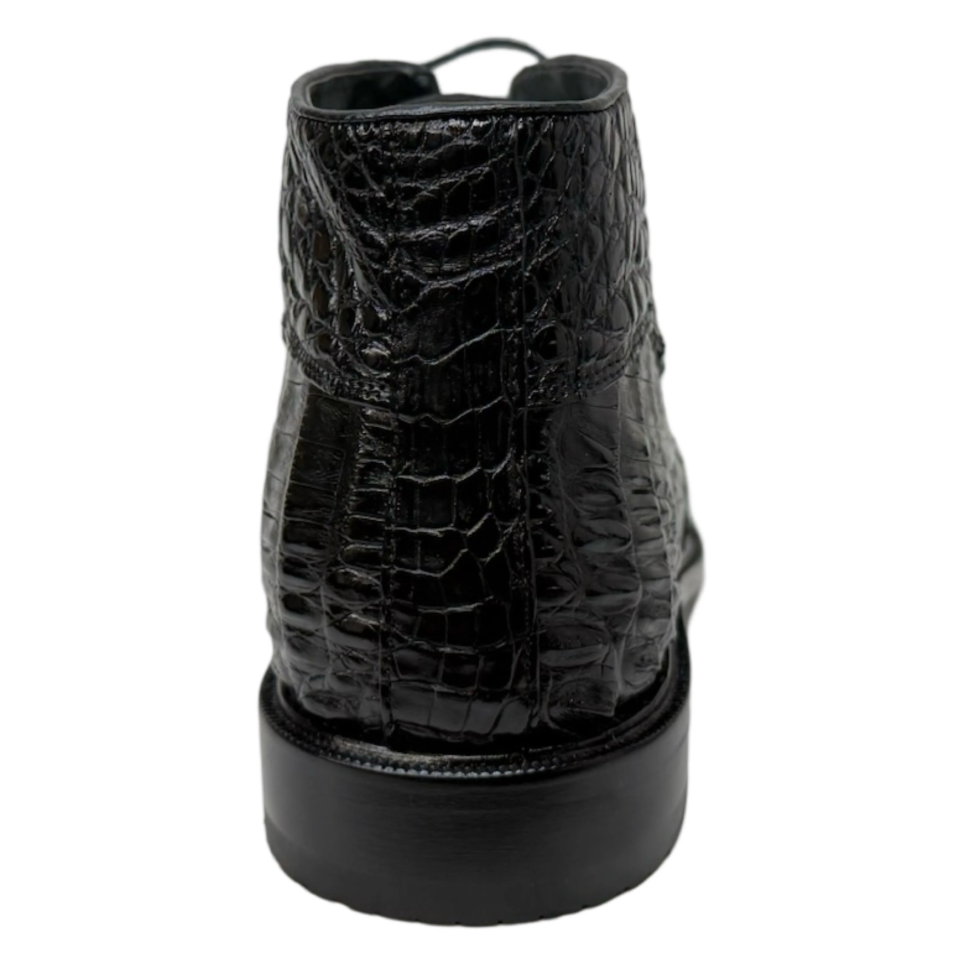 Los Altos Black All Over Crocodile Belly Lace-Up Dress Ankle Boots