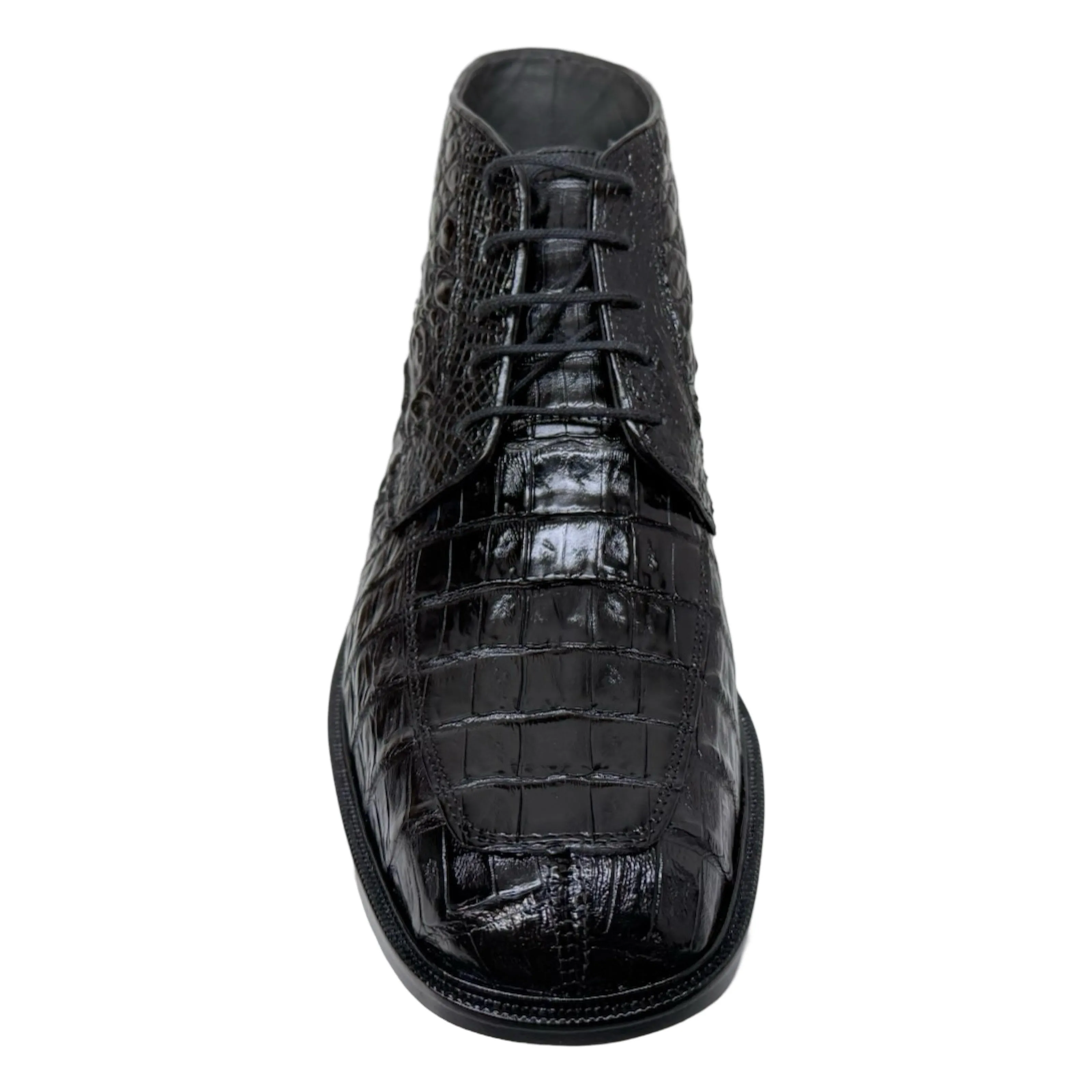 Los Altos Black All Over Crocodile Belly Lace-Up Dress Ankle Boots
